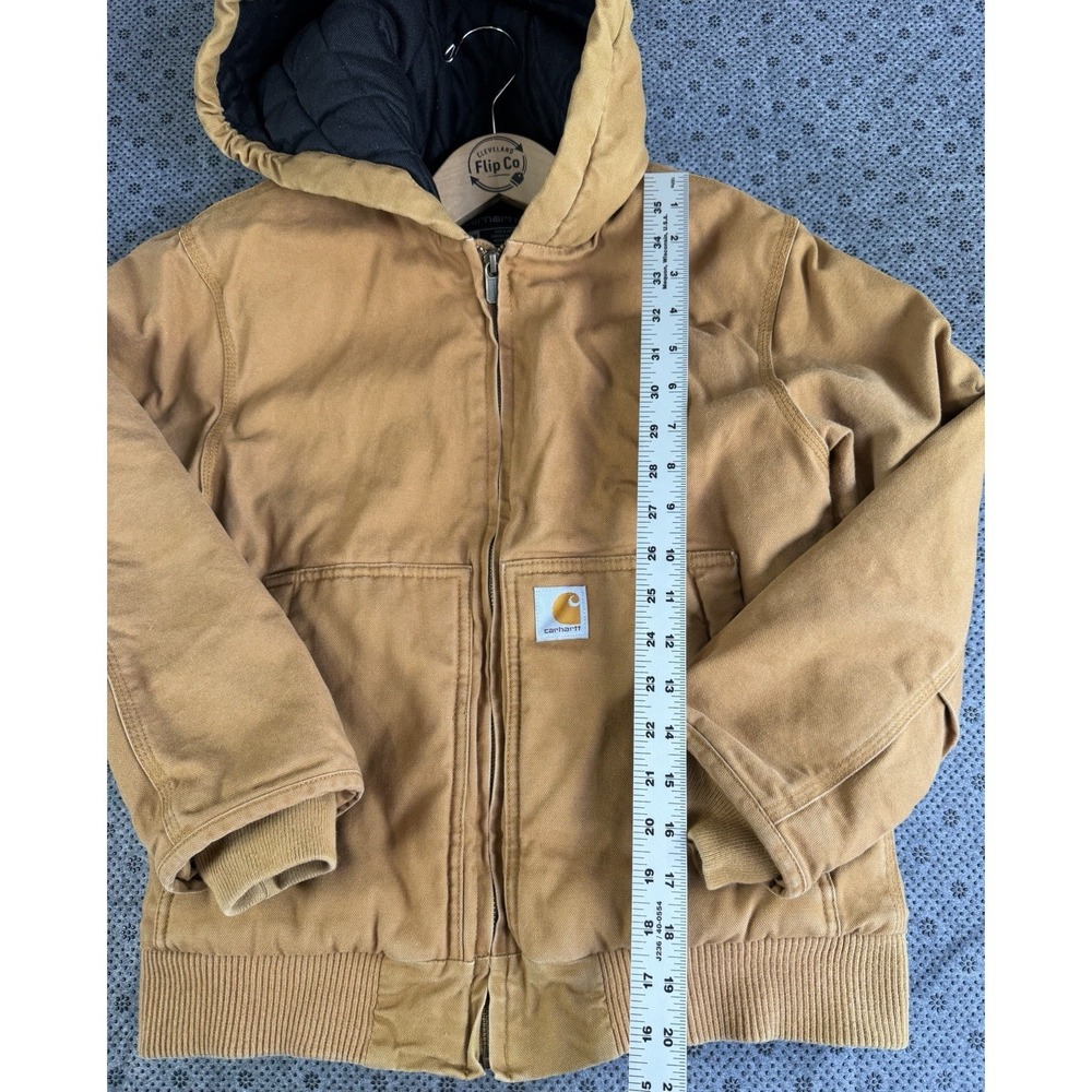 Carhartt Jacket Youth Medium 10-12 Canvas Hood Quilted Insulated Brown OJ8545-B - Picture 3 of 7